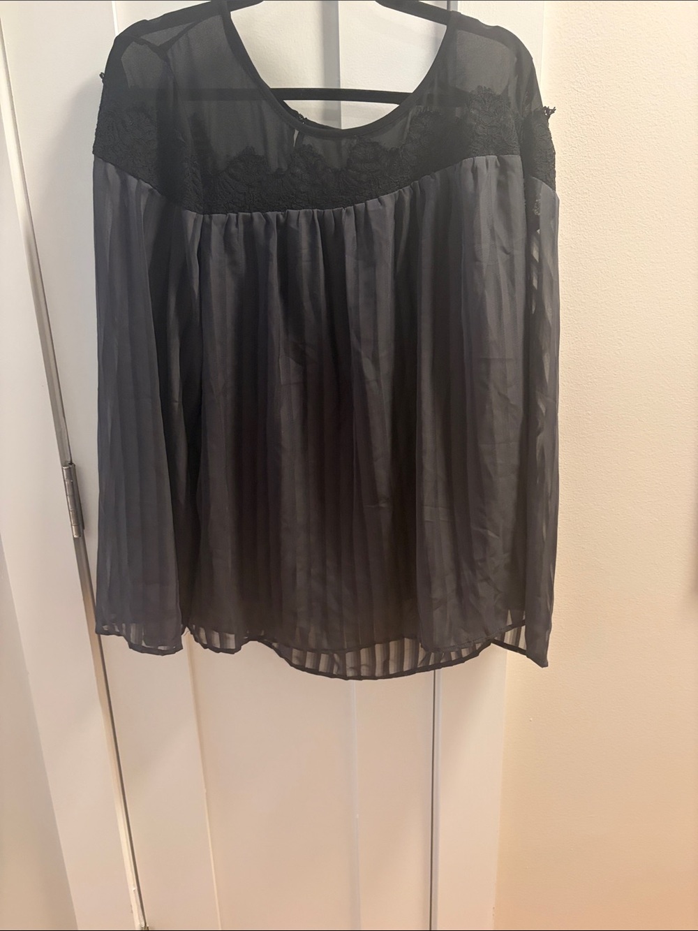 torrid Black Sheer Pleated Blouse with Lace Yoke